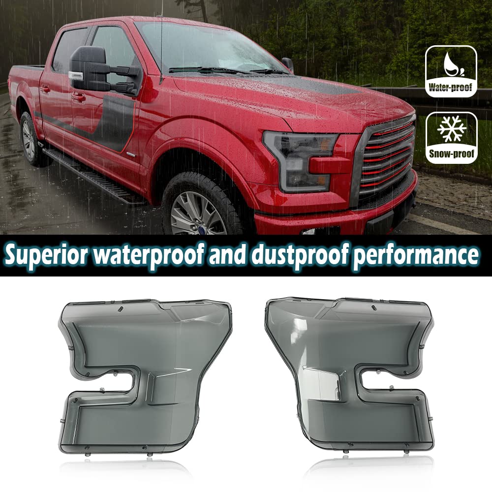 G-PLUS Headlights Headlamps Cover Left+Right Smoke Compatible with 2015-2017 Ford F150 FO2502335, FO2503335, FO2502344