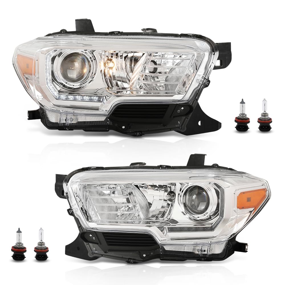 G-PLUS Headlights Assembly w/LED DRL Compatible with 2016-2022 Toyota Tacoma, Headlamps Left & Right Clear Lens Chrome Housing Amber Reflector, TO2502244, TO2503244 faros delanteros