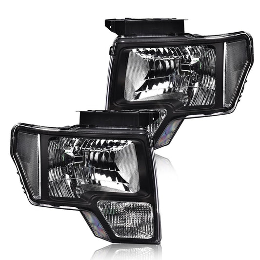 G-PLUS Headlights Assembly, Compatible with Ford F150 2009 2010 2011 2012 2013 2014 (NOT Fit LED Style,Only Fit without LED Style) Bumper Headlamp,Clear lens Black Housing Clear Reflector
