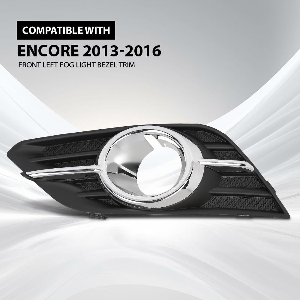 G-PLUS Front Left Driver Bumper Insert Fog Light Bezel Trim Compatible with Buick Encore 2013 2014 2015 2016 GM1038172, 95470236 Chrome Black
