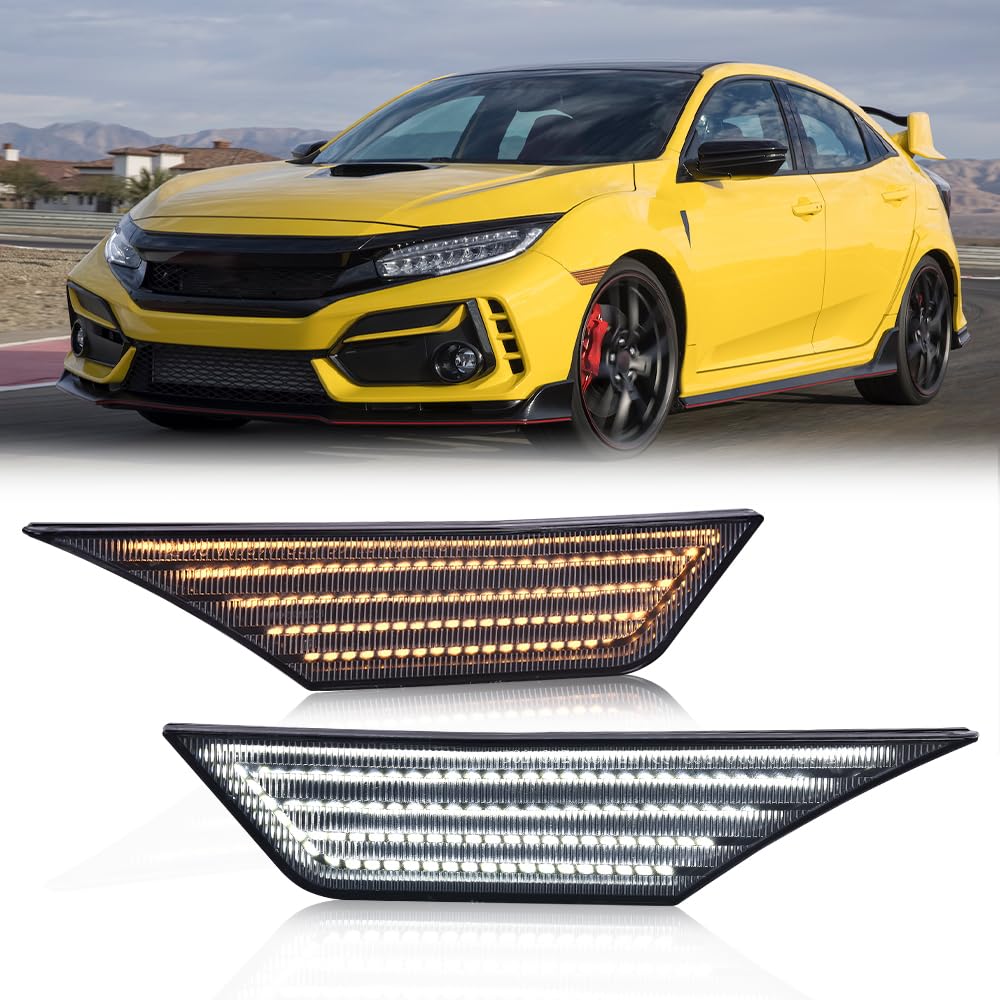 G-PLUS LED Switchback Signal Lamp Side Marker Lights Compatible with Honda Civic 2016 2017 2018 2019 2020 2021 33850TBAA02, 33850TBAA01, 33800TBAA02 Smoke Lens
