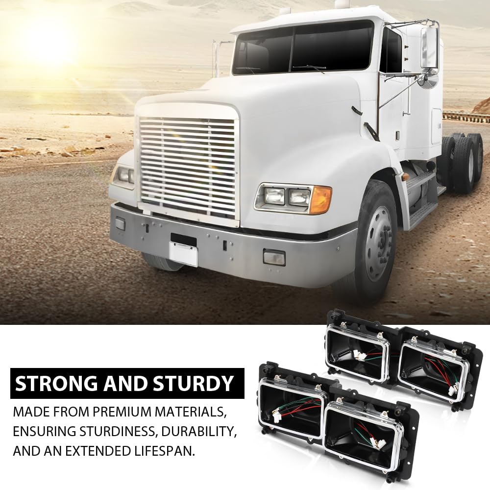 G-PLUS Headlight Housing Base Compatible with Freightliner FLD 112 120 Truck 1989-2003 Black 2Pcs A0615605002, A0615605003