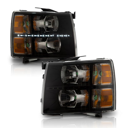 G-PLUS LED DRL Headlights, Fit Chevy Silverado 2007-2013/Fit Chevy Silverado 2500 HD 3500 HD 2007-2014,NOT Fit 07 Old Body Classic Headlamps, Clear Lens Black Housing Amber Reflector,faros delanteros