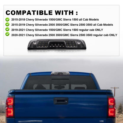 G-PLUS LED 3rd Third Brake Light Compatible with Chevy Silverado GMC Sierra 1500 2500 HD 3500 HD 2014-2018 High Mount Brake Light(Black Housing Clear Lens) 23509162, 20979071
