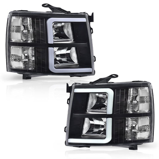 G-PLUS LED Headlights, HEADLIGHTS | Fit Chevy Silverado 1500 2007-2013/HEADLIGHTS | Fit Chevy Silverado 2500 HD 3500 HD 2007-2014 DRL Bumper Corner Headlamps W/o Bulbs Clear Lens Black Housing Clear Reflector,faros delanteros