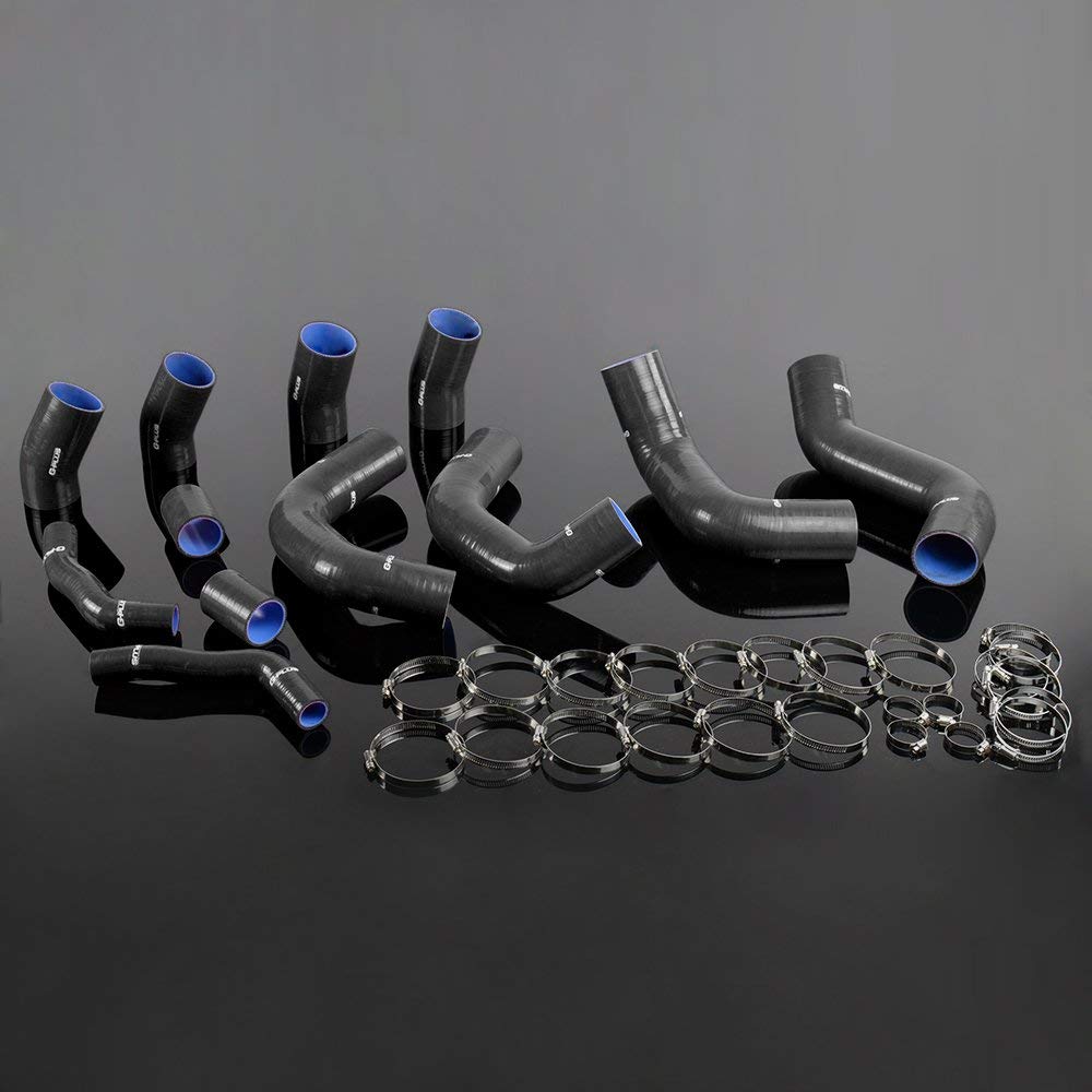 12PCS Black Twin-Turbo Silicone Intercooler Boost Turbo Hose With Clamps kit Compatible For Nissan Skyline GTR R35 VR38DETT