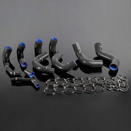 12PCS Black Twin-Turbo Silicone Intercooler Boost Turbo Hose With Clamps kit Compatible For Nissan Skyline GTR R35 VR38DETT