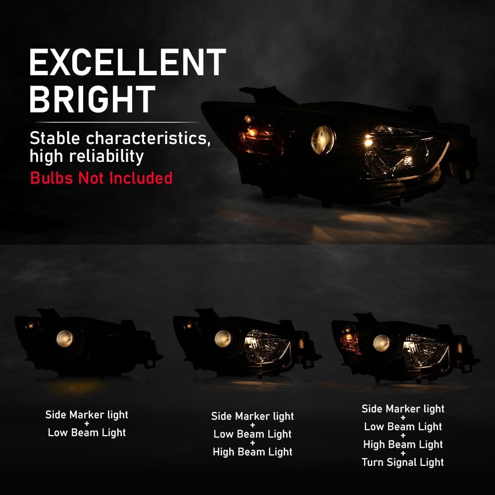 G-PLUS Headlights Projector Fit Mazda CX-5 (submodel: Grand Touring, GS, GT, GX, Sport, Touring) 2013-2016,Headlamps Clear Lens Black Housing Amber Reflector Left & Right,faros delanteros