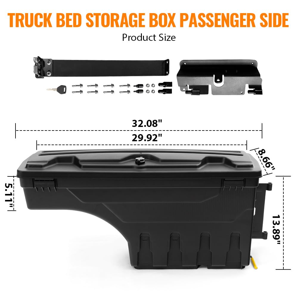 G-PLUS New Lockable Storage Box Case Compatible with Chevy Silverado GMC Sierra 1500 2500 3500 2007-2018 Truck Bed Toolbox Rear Right Passenger Side