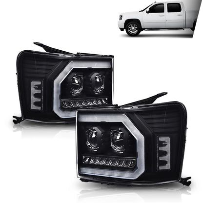 G-PLUS LED DRL Headlights Assembly Fit GMC Sierra 1500 2007-2013 /Fit for GMC Sierra 2500HD 3500HD 2007-2014 Headlamps Clear Lens Black Housing Clear Reflector 20980241 22853030,faros delanteros