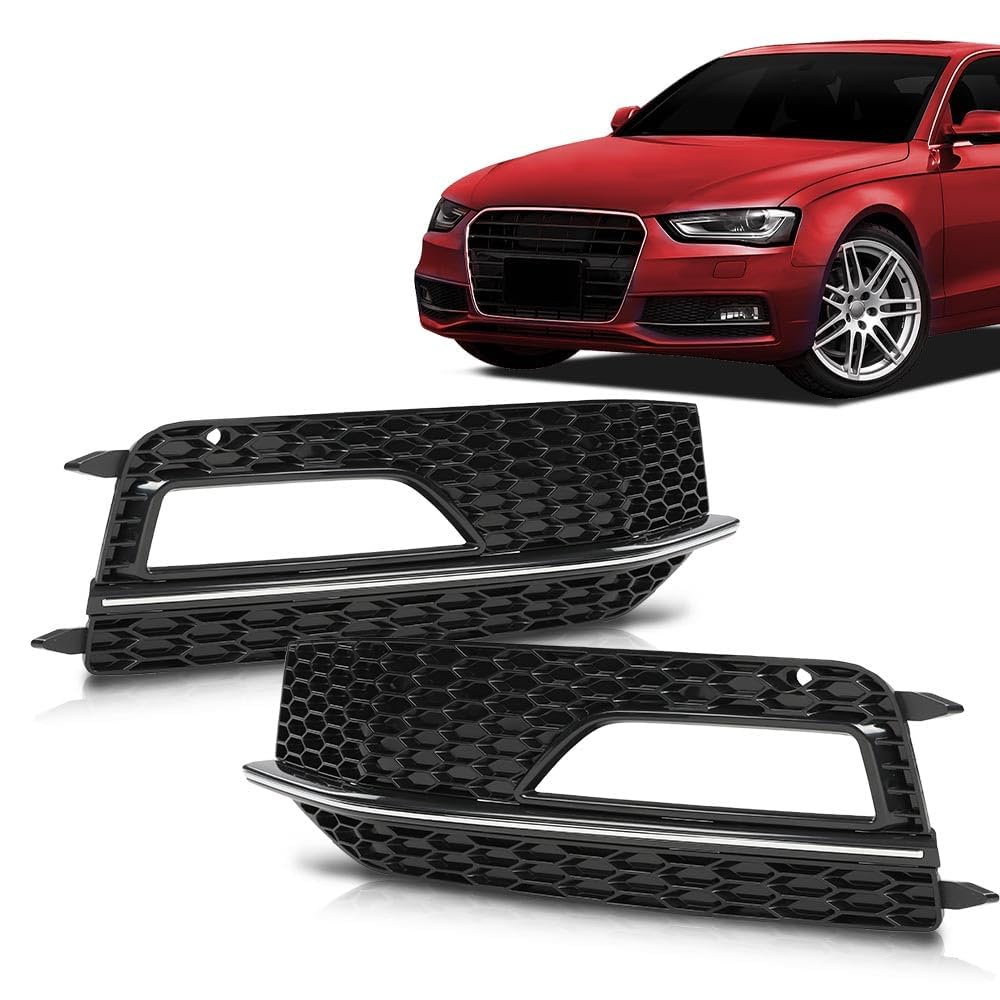 G-PLUS Fog Light Lamp Chrome Cover Bezel Pair Compatible with Audi A4 S-line S4 2013-2015/ Only fit for S-line Bumpers/Not fit Standard Bumpers 8K0807681L, 8K0807681N, 8K0807682L, 8K0807682N Black