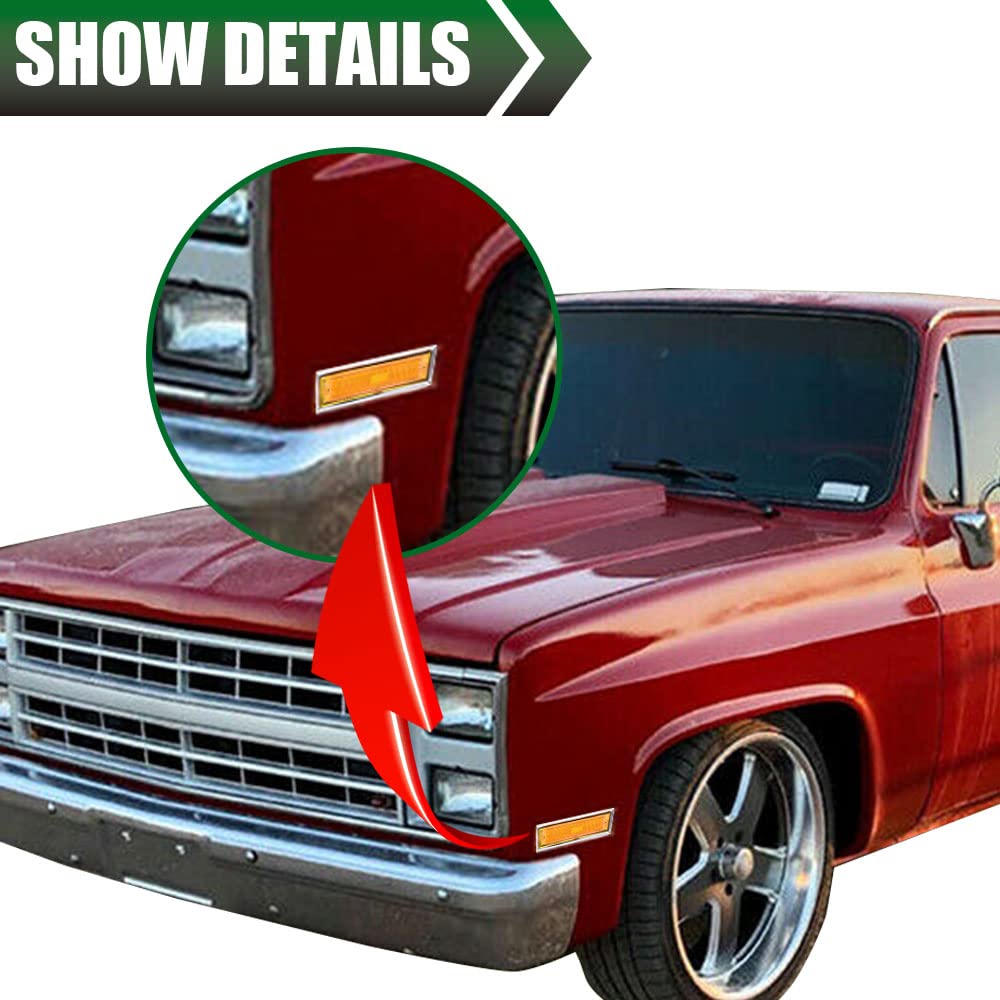 G-PLUS Front Side Marker Lights Assembly Compatible With 1981-1991 Chevy Blazer/GMC Jimmy C/K R Pickup,915557,915558 Side Chrome Bezel Marker Lamps Pair (Orange Lens)