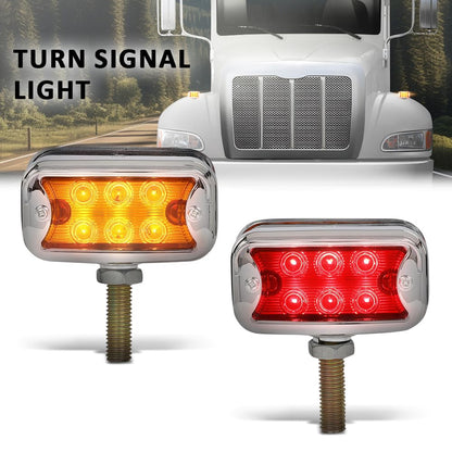 G-PLUS 2pcs 12 LED Amber/Red Dual Revolution Turn Signal Light, Double Face Chrome Fit Peterbilt Kenworth Freightliner Trucks, Dual Face Truck Fender Side Marker Light