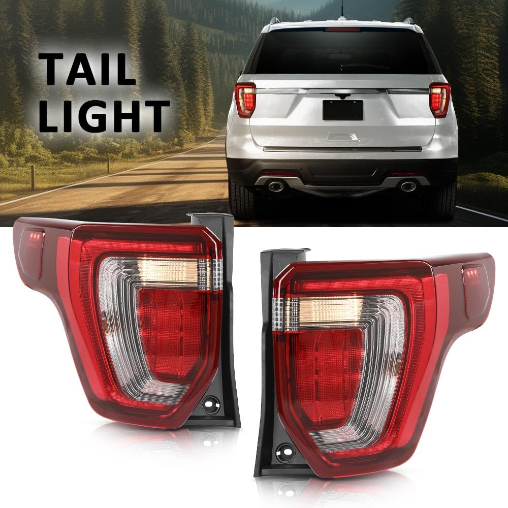 G-PLUS Tail Lights Assembly Rear Brake Lamp Left+Right with Wiring Harness & Bulb Compatible with Ford Explorer 2016-2019 FB5Z13405C Faros Traseros Luces Traseras
