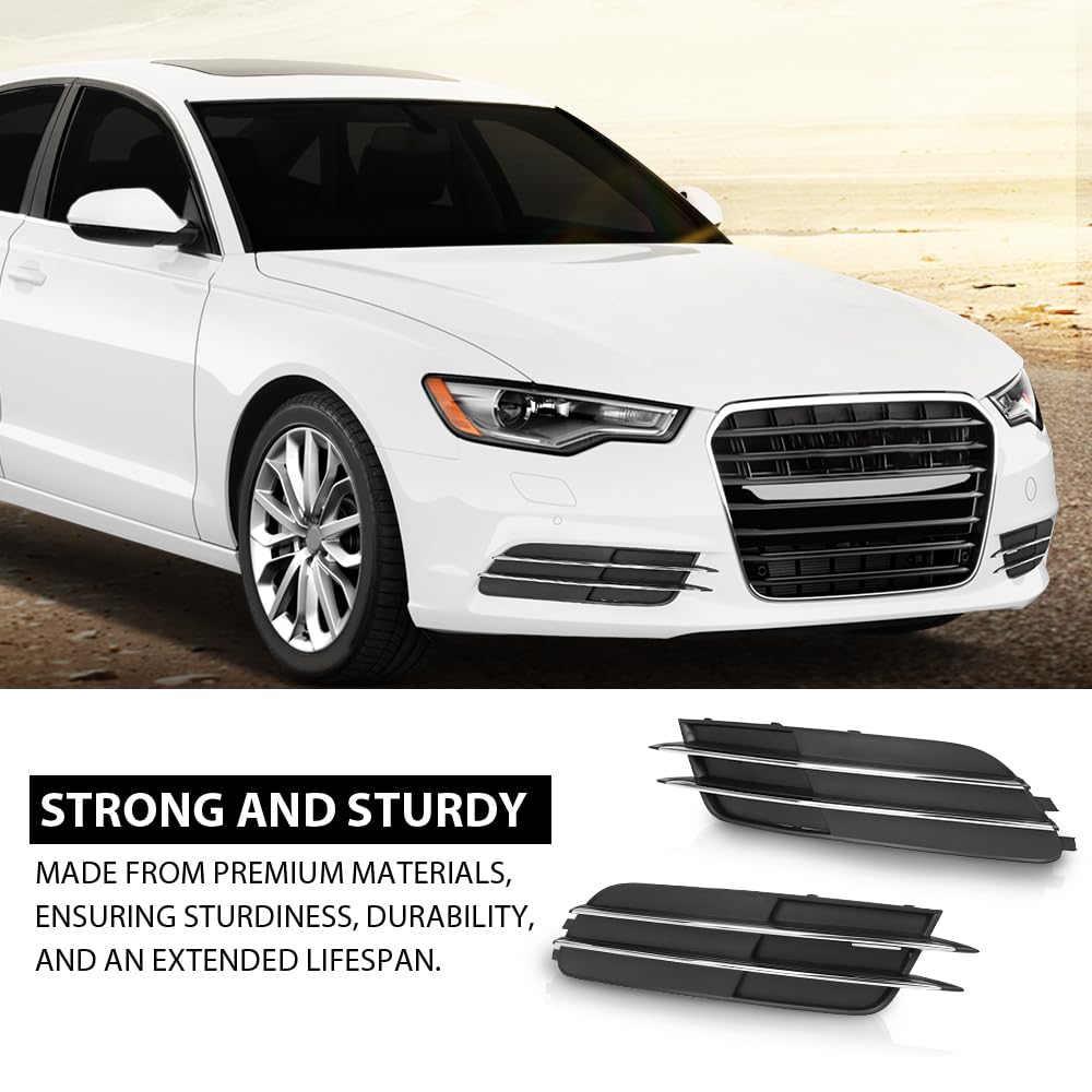 G-PLUS Pair Front Bumper Fog Light Grill Cover, Compatible with Audi A6/ A6 Quattro 2012 2013 2014 2015, Left Driver & Right Passenger Side 2PCS, 4G0807681, 4G0807682