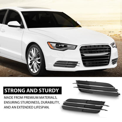 G-PLUS Pair Front Bumper Fog Light Grill Cover, Compatible with Audi A6/ A6 Quattro 2012 2013 2014 2015, Left Driver & Right Passenger Side 2PCS, 4G0807681, 4G0807682