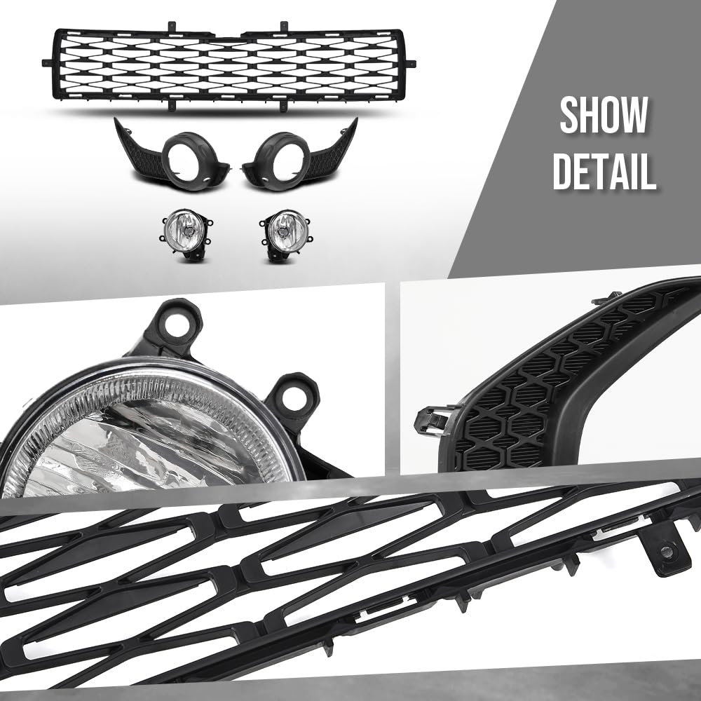 G-PLUS Front Bumper Lower Grill Fog Lights Set Compatible with Toyota 4Runner TRD / SR5 2014-2019 TO1039173, TO1036148 Black