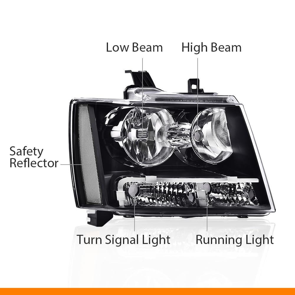 G-PLUS Headlights Assembly, Compatible with 2007-2014 Chevy Suburban/ 2007-2013 Tahoe Avalanche Bumper Headlamps, Clear Lens Black Housing Clear Reflector,faros delanteros