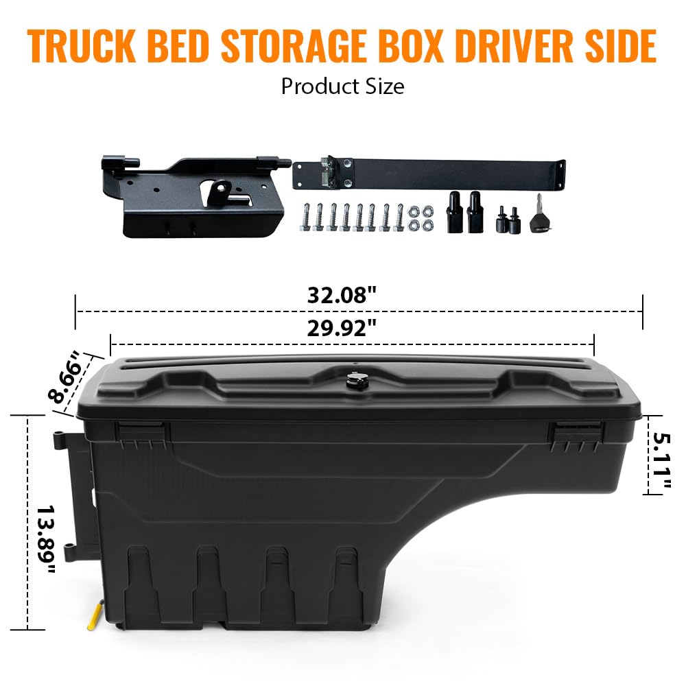 G-PLUS Black Fit For Dodge Ram 1500 2500 3500 2002-2018 Lockable Storage Box Case Truck Bed ToolBox Rear Left Driver Side