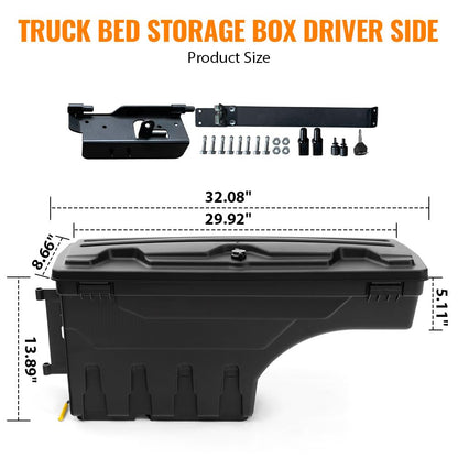 G-PLUS Black Fit For Dodge Ram 1500 2500 3500 2002-2018 Lockable Storage Box Case Truck Bed ToolBox Rear Left Driver Side