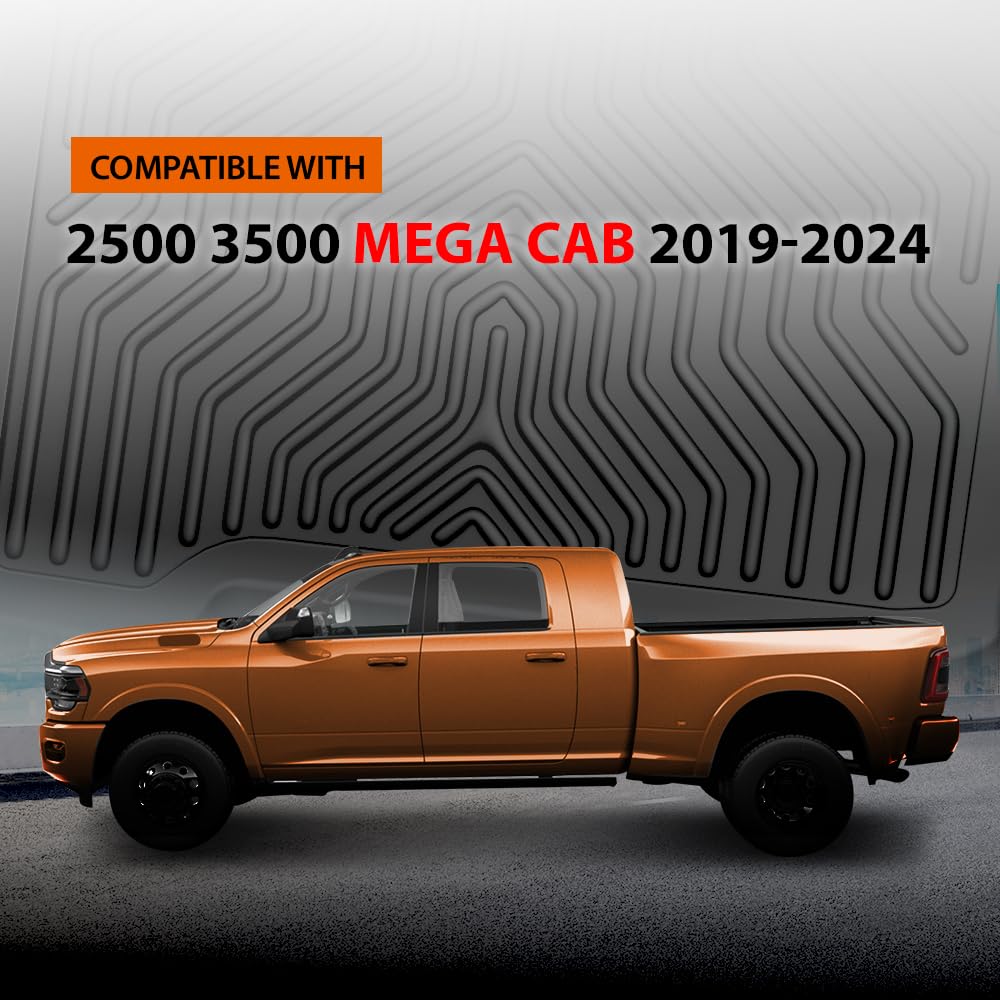 G-PLUS TPE Floor Mats Fit Dodge Ram 2500 3500 Mega Cab 2019-2024 2nd Row Truck Accessories Cargo Liners All Weather Protection 1x Alfombras para Carro Black