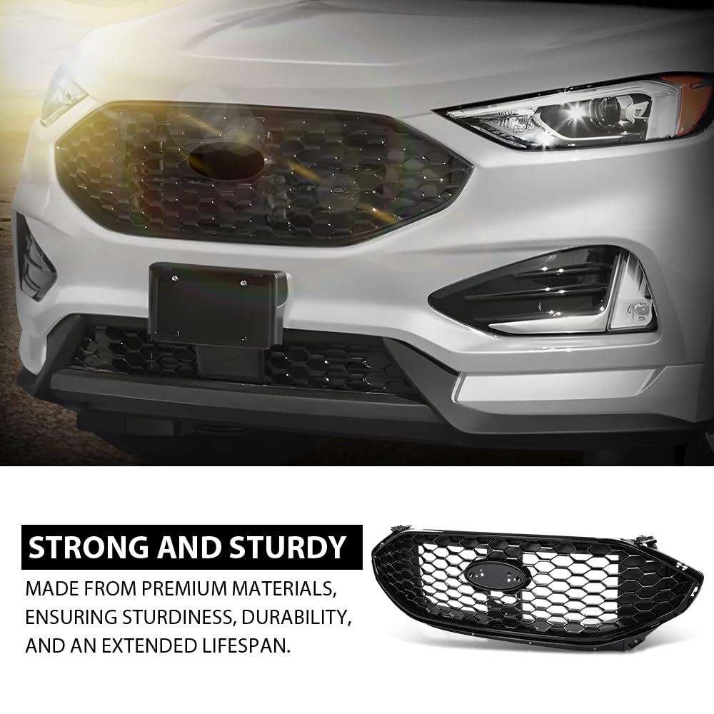 G-PLUS Front Upper Grille Compatible with Ford Edge ST/ST-Line 2019-2022 PT4B-8200, KT4Z-8200, KT4B-8A133 Gloss Black