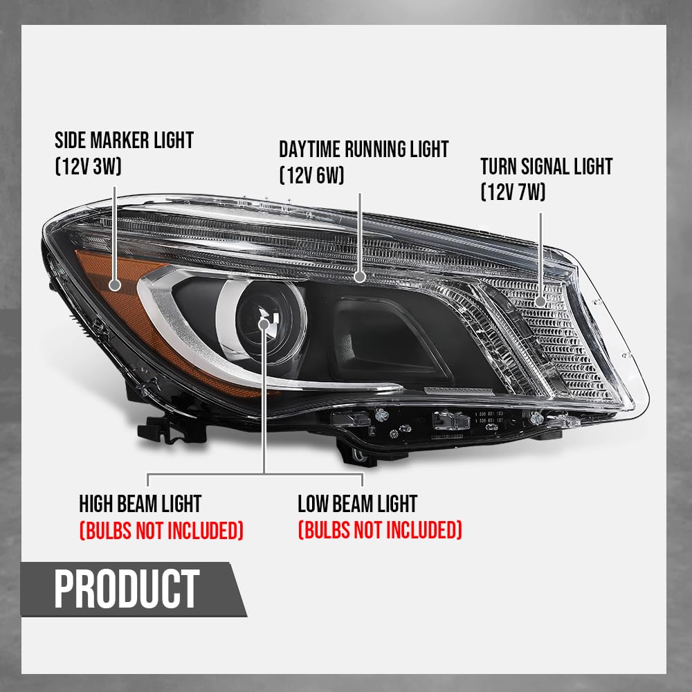 G-PLUS Headlight Right Passenger Side RH Compatible with Benz CLA250 CLA45 2014 2015 2016 without modules and ballasts 1179065600, MB2503224 Black