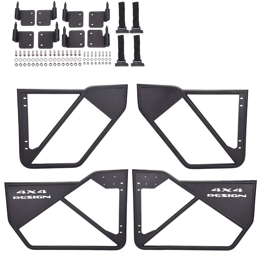 G-PLUS Steel Black Tubular Doors Compatible with Jeep Wrangler JK Unlimited 4 Doors 2007-2018 Front & Rear Tube Doors Without Mirror