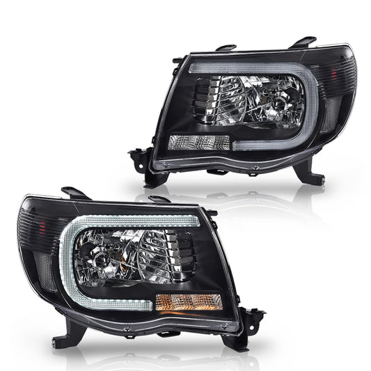 G-PLUS LED DRL Tube Halo Projector Headlights w/o Bulbs, Fit For Toyota Tacoma 2005 2006 2007 2008 2009 2010 2011 Headlamps Clear Lens Black Housing Clear Reflector 8115004163, 8111004163