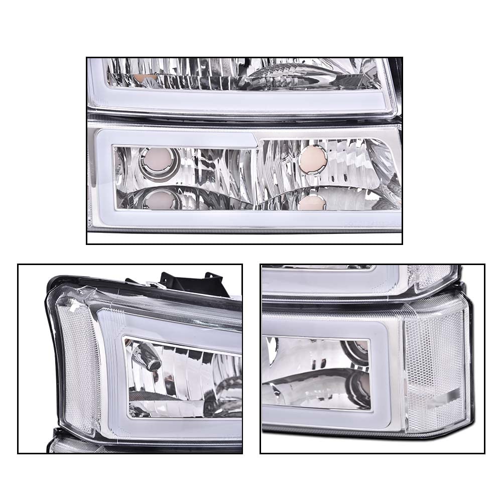 G-PLUS LED Headlights FitChevy Avalanche/Silverado 1500 2500 HD 3500 2003-2006/Fit Silverado 1500 2500 3500 Classic 2007,Headlamps Clear Lens Chrome Housing Clear Reflector,faros delanteros