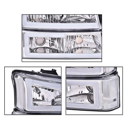 G-PLUS LED DRL Headlights Assembly & Tail Lights Fit Chevy Silverado 1500 1500 HD 2500 2500 HD 2003-2006, Clear Lens Chrome Housing Clear Reflector Headlamps Assembly Red Taillights