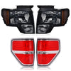 G-PLUS Left + Right Headlights Assembly & Tail Lights Compatible with 2009-2014 Ford F150 2/4 Door Not Fit LED Style (Smoky Lens Black Housing Amber Reflector Headlights + Tail lights)