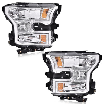 G-PLUS Headlights Compatible with Ford F150 2015-2017 Headlamps Pair Driver Passenger Side Clear Lens Chrome Housing Amber Reflector,faros delanteros