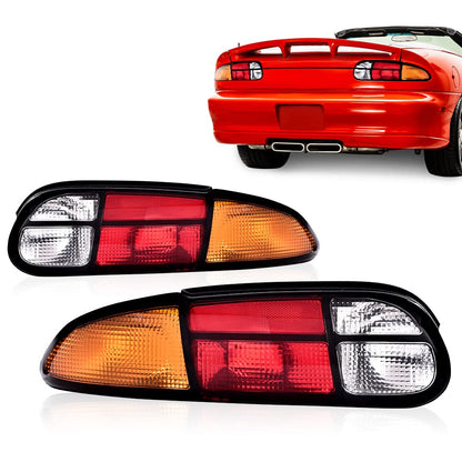 G-PLUS Tail Light Compatible with Chevy Camaro 1993-2002(3 PLUG),NOT Fit 2-Door Tail Lamps Yellow & Red & Clear Lens Halogen Black Housing 5976519 5976520 Luces Traseras Rear Brake Lamps Assembly