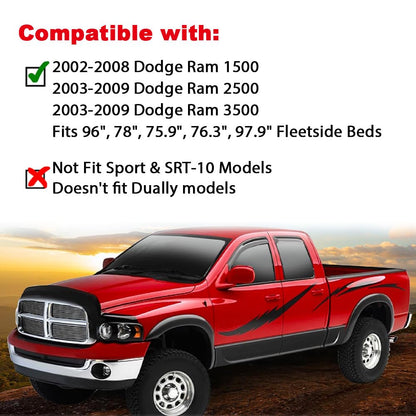 G-PLUS Fender Flares, Compatible with Dodge 2002-2008 Ram 1500/2003-2009 Ram 2500 3500, [Not Fit Dually Models], Factory Style Bolt-on Textured Black Wheel Cover 4pcs