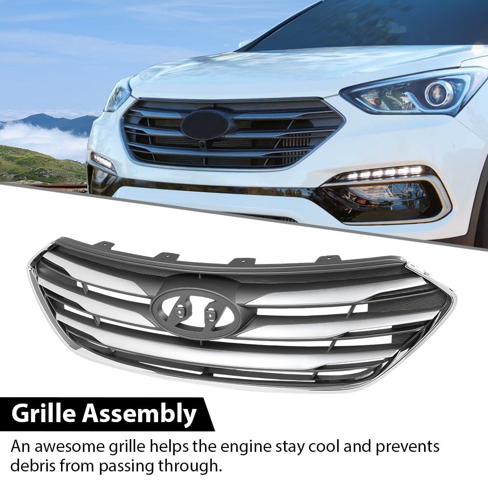 G-PLUS Grille Assembly Compatible with Hyundai Santa Fe Sport 2017 2018 ABS Plastic Grill 863514Z500, HY1200201