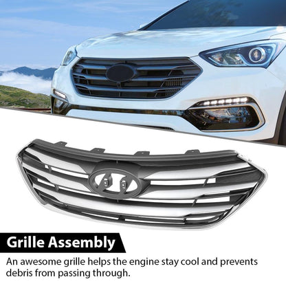 G-PLUS Grille Assembly Compatible with Hyundai Santa Fe Sport 2017 2018 ABS Plastic Grill 863514Z500, HY1200201