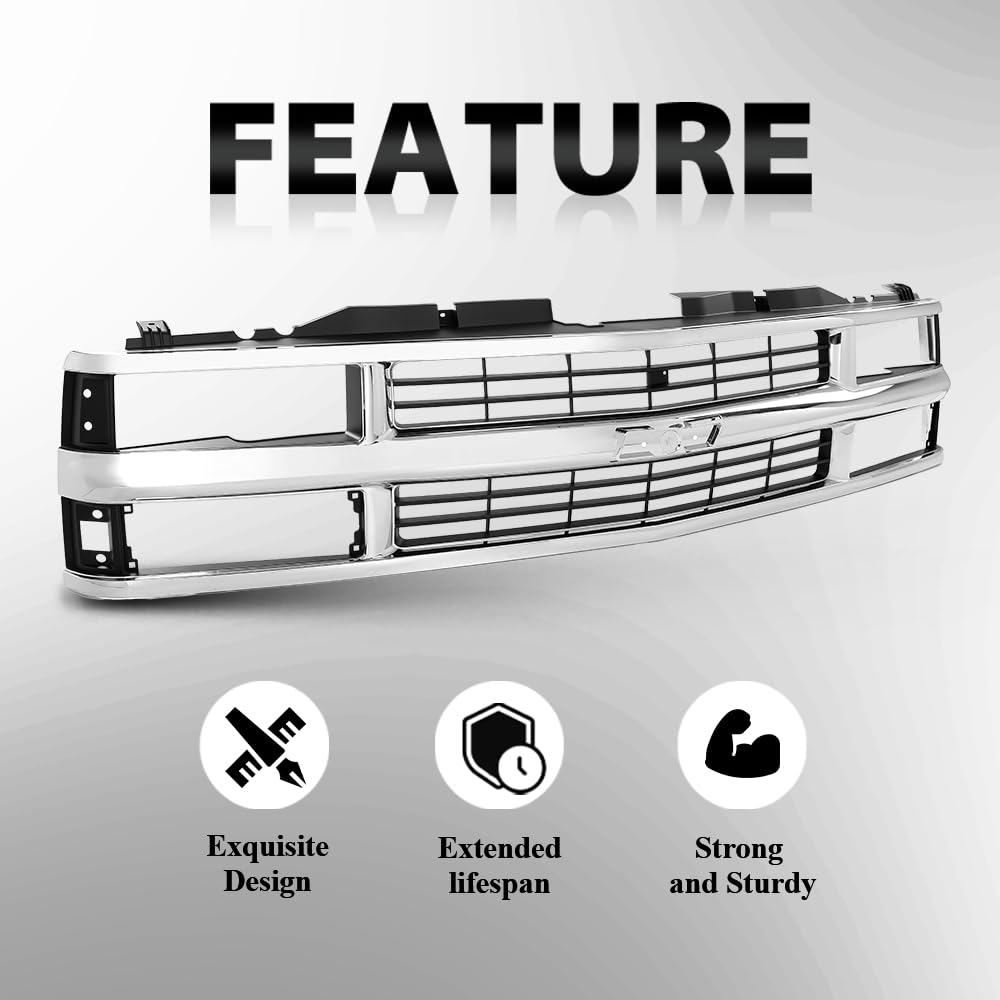 G-PLUS Chrome Grille w/Black Insert Compatible with Chevy Blazer Tahoe C/K 1500 2500 3500 1994 1995 1996 1997 1998 1999 2000 15981106 GM1200238