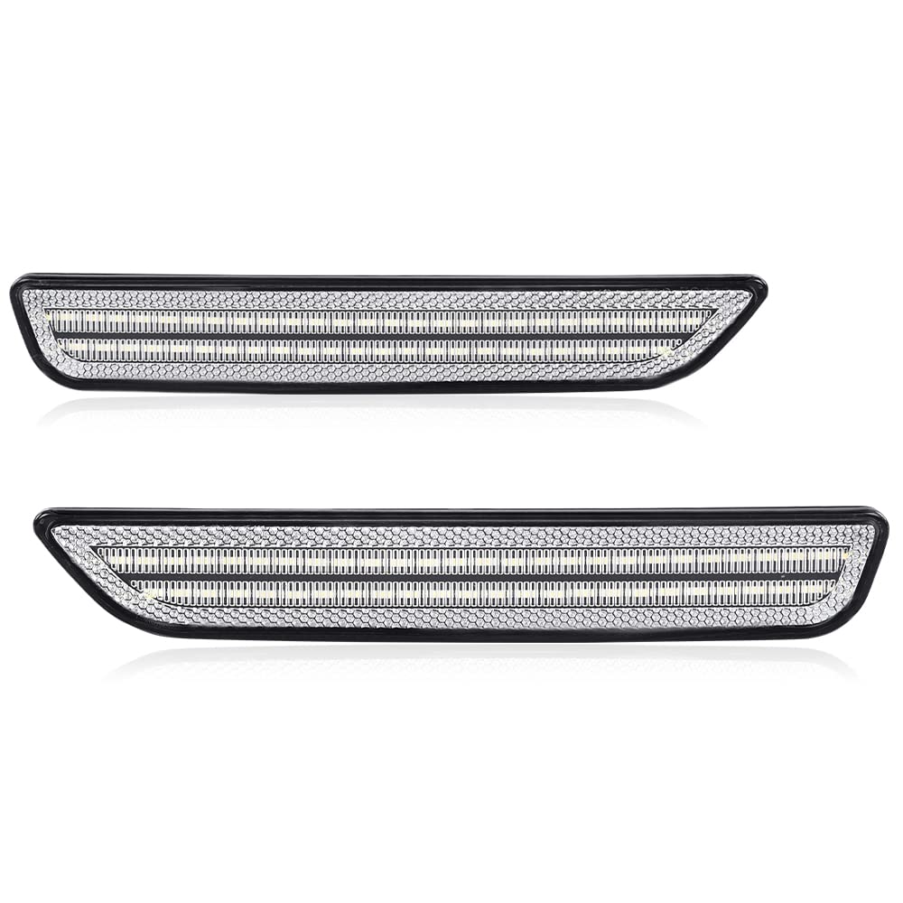 G-PLUS WHITE LED STRIP Front Fender Lamp Side Marker Light Lamp With Bulbs Compatible with Ford Mustang 2010-2014 AR3Z-15A201-A, AR3Z-15A201-B, AR3Z15A201A, AR3Z15A201B Clear Lens