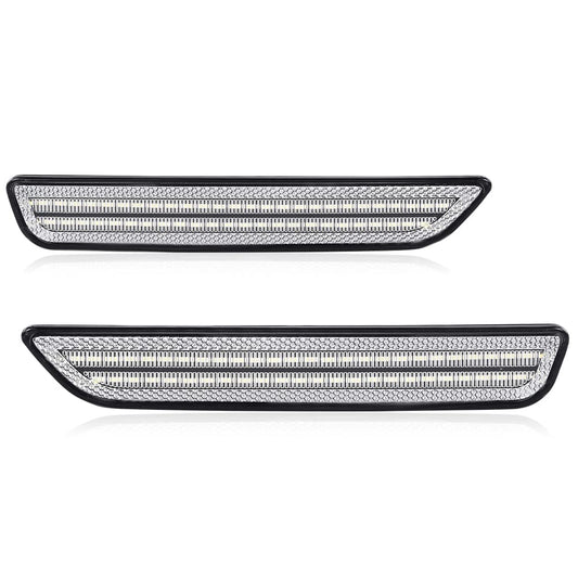 G-PLUS WHITE LED STRIP Front Fender Lamp Side Marker Light Lamp With Bulbs Compatible with Ford Mustang 2010-2014 AR3Z-15A201-A, AR3Z-15A201-B, AR3Z15A201A, AR3Z15A201B Clear Lens