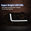 G-PLUS LED DRL Headlights Assembly, Compatible with 1999-2007 GMC Sierra 1500/2001-2007 GMC Sierra 1500 HD Bumper Headlamps, Smoky Lens Chrome Housing Clear Reflector,faros delanteros