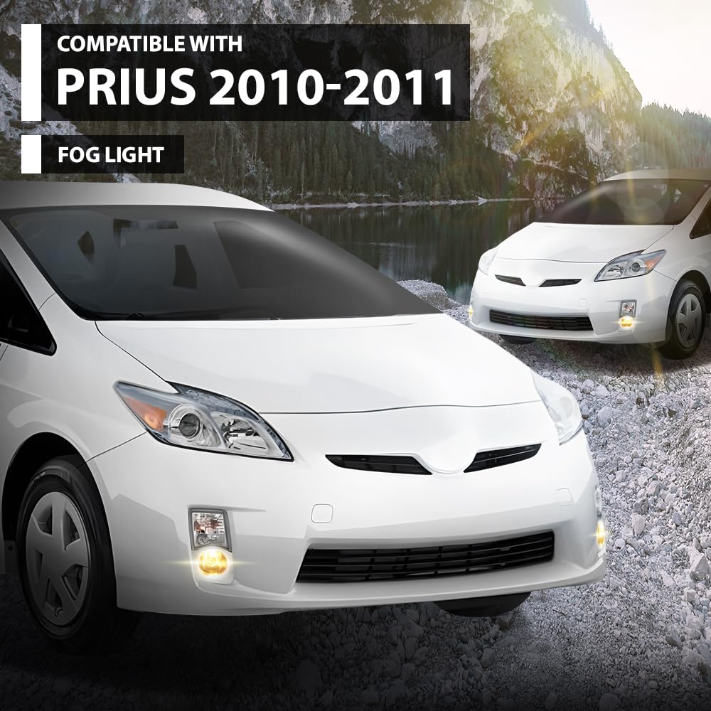 G-PLUS Front Bumper Fog Lights w/Bulbs + Wiring Compatible with Toyota Prius 2010 2011 Left & Right Clear Lens Chrome Housing SC2592100, TO2592123, SC2593100, TO2593123