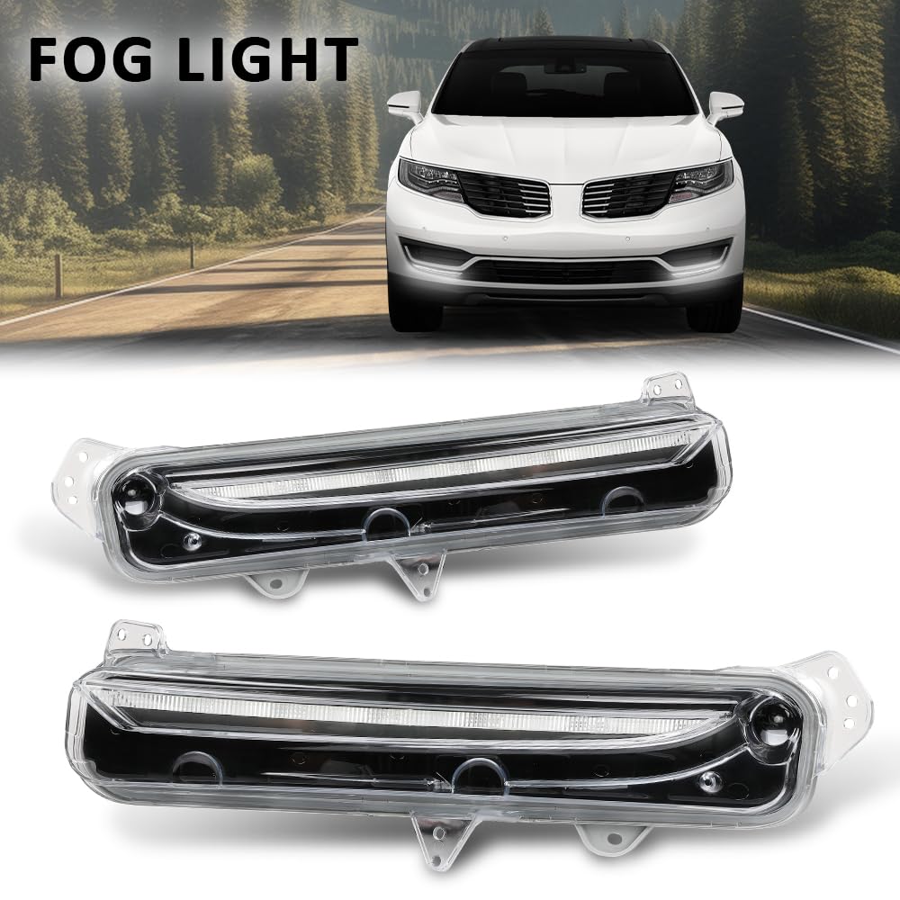 G-PLUS Set of 2 Fog Lights Lamp Compatible with Lincoln MKX 2016-2017 FA1Z13200D, FA1Z13200C, FA1Z-13200-D, FA1Z-13200-C Black Left+Right Side