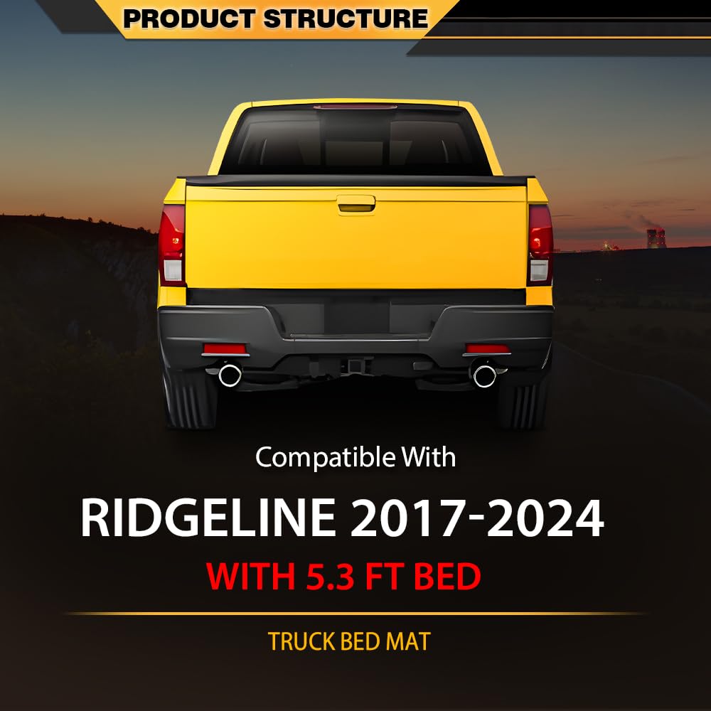 TPE Trunk Bed Mat Cargo Liner, Compatible with Honda Ridgeline 2017-2024 with 5.3FT Bed, Vehicle Interior Accessories, All Weather Full Cover Protection