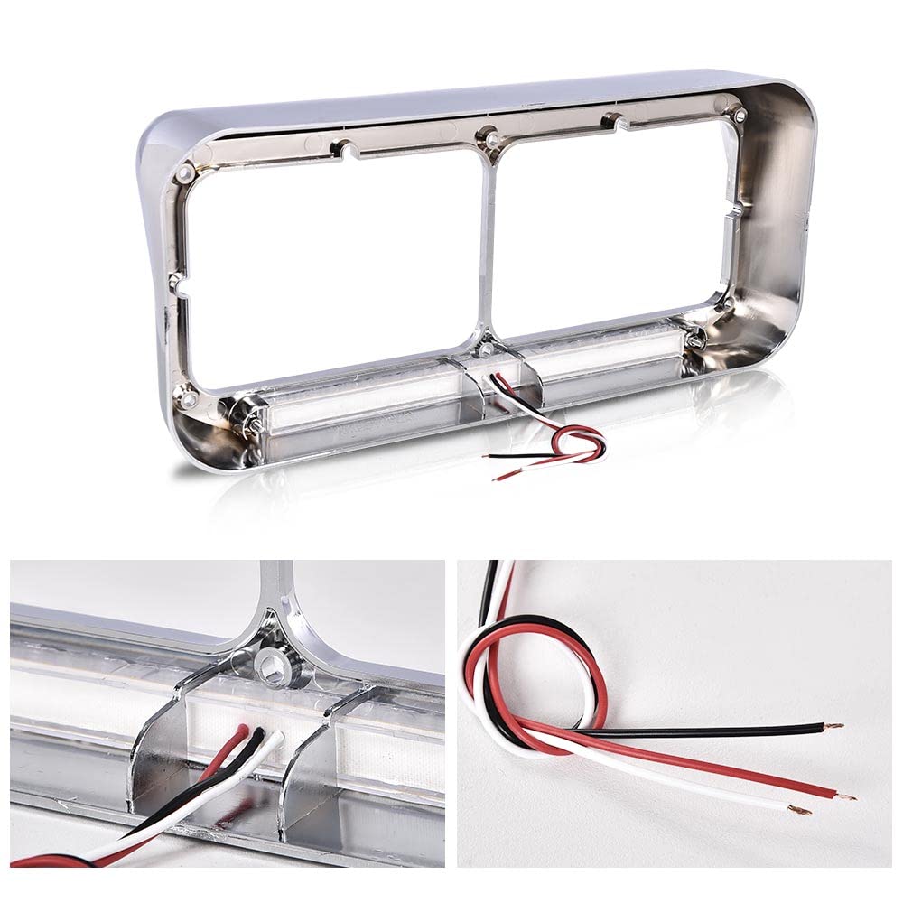 G-PLUS Paired chrome plated 4x6 headlamp visors with amber LED strips - clear lens