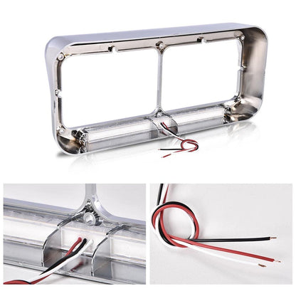 G-PLUS Paired chrome plated 4x6 headlamp visors with amber LED strips - clear lens