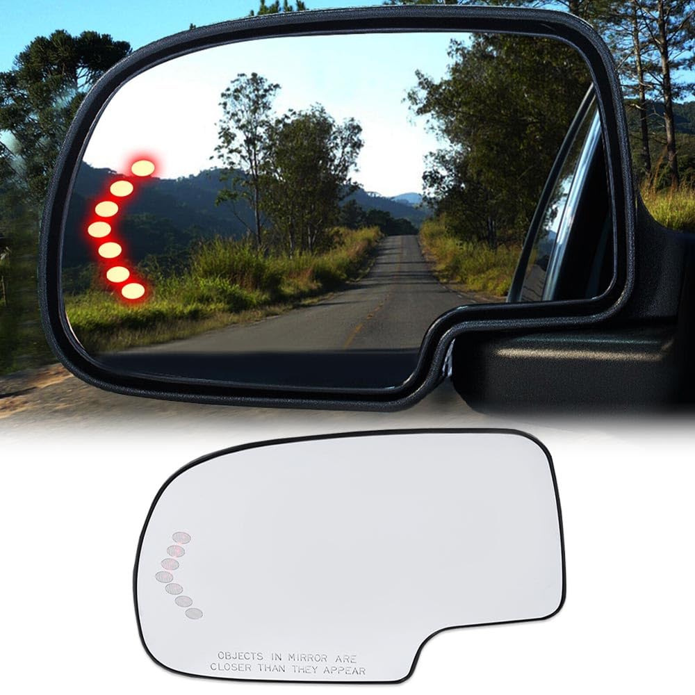 G-PLUS Heated Mirror Glass w/Turn Signal Compatible with Chevy Silverado/Chevy Tahoe/GMC Sierra/GMC Yukon/Cadillac Escalade 2003-2006 Left Side, GM1324102, 88944391