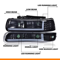 G-PLUS LED DRL Headlights for Chevy Silverado Tahoe Suburban 1999-2006 Smoky Lens Product Image