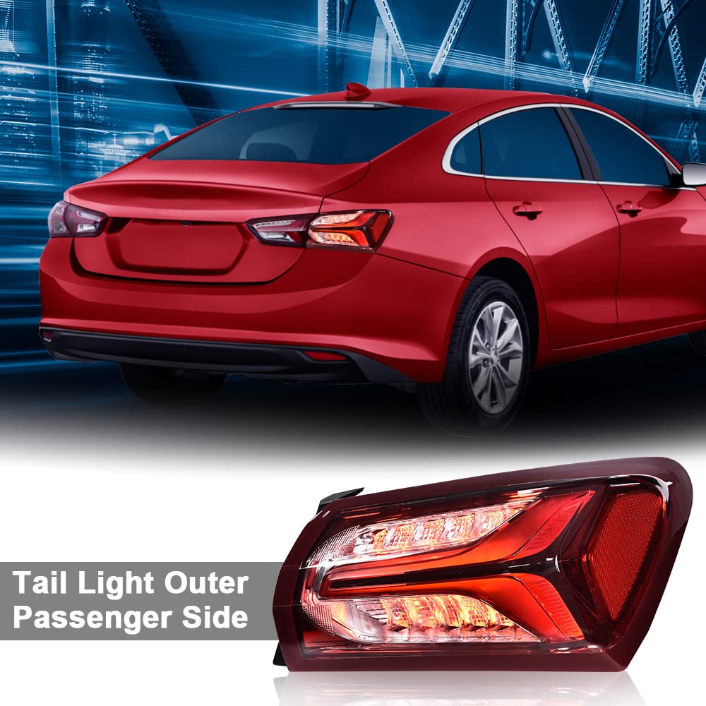 G-PLUS LED Tail Light Lamp Compatible with Chevy Malibu 2019-2022 Passenger Rear Lamps Tail Lights Red Clear lens Chrome Houning 84595943 Luces Traseras Rear Brake Lamps Assembly Faros Traseros