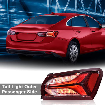 G-PLUS LED Tail Light Lamp Compatible with Chevy Malibu 2019-2022 Passenger Rear Lamps Tail Lights Red Clear lens Chrome Houning 84595943 Luces Traseras Rear Brake Lamps Assembly Faros Traseros